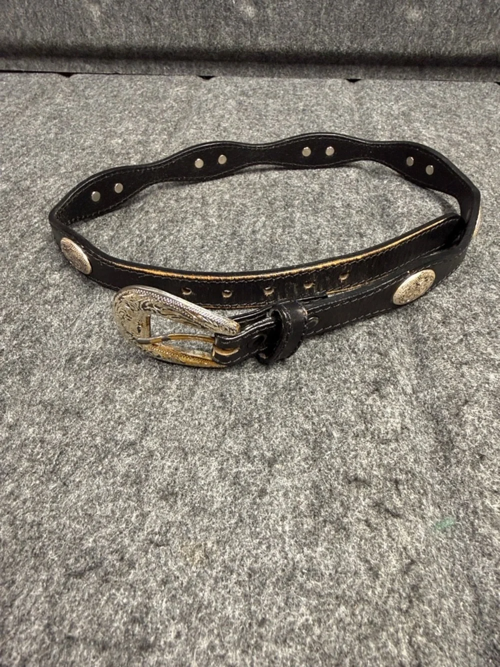 Black Western Leather Belt with Silver-Tone Buckle